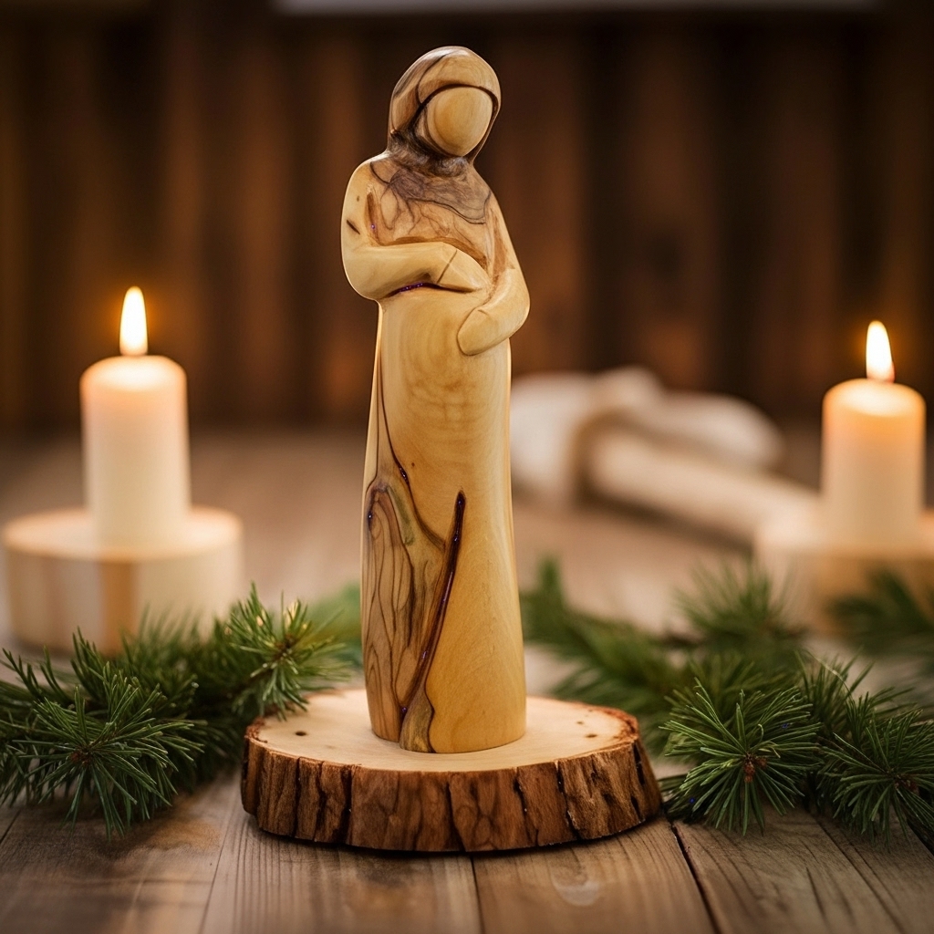 🕊️✨ Hand-Carved Olive Wood Virgin Mary Statues