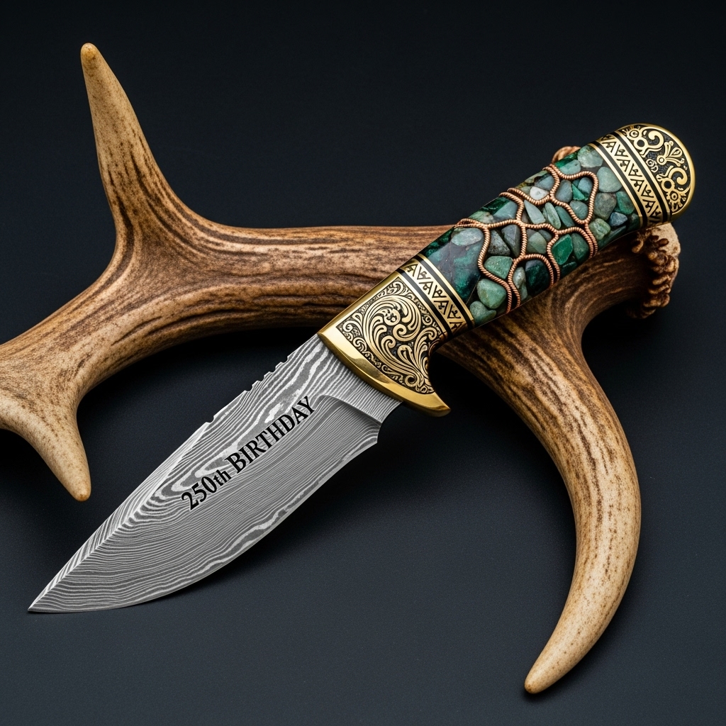 Luxury 250th Birthday Damascus Knife