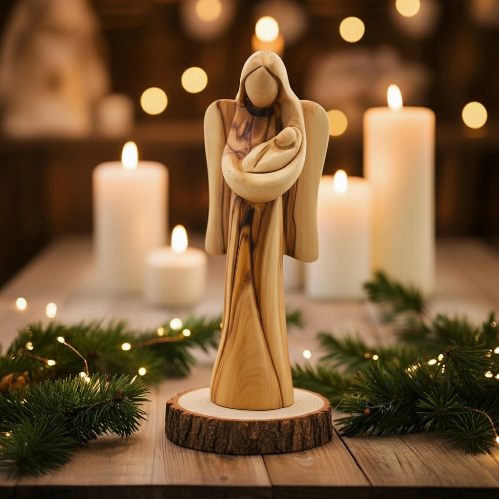 🕊️✨ Hand-Carved Olive Wood Virgin Mary Statues