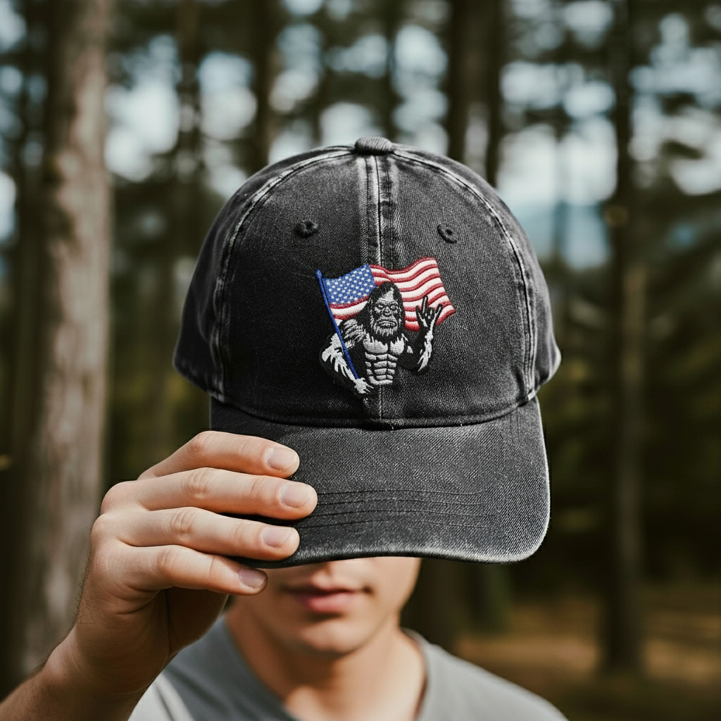 🦅🦶 Bigfoot & American Flag Trucker Hat