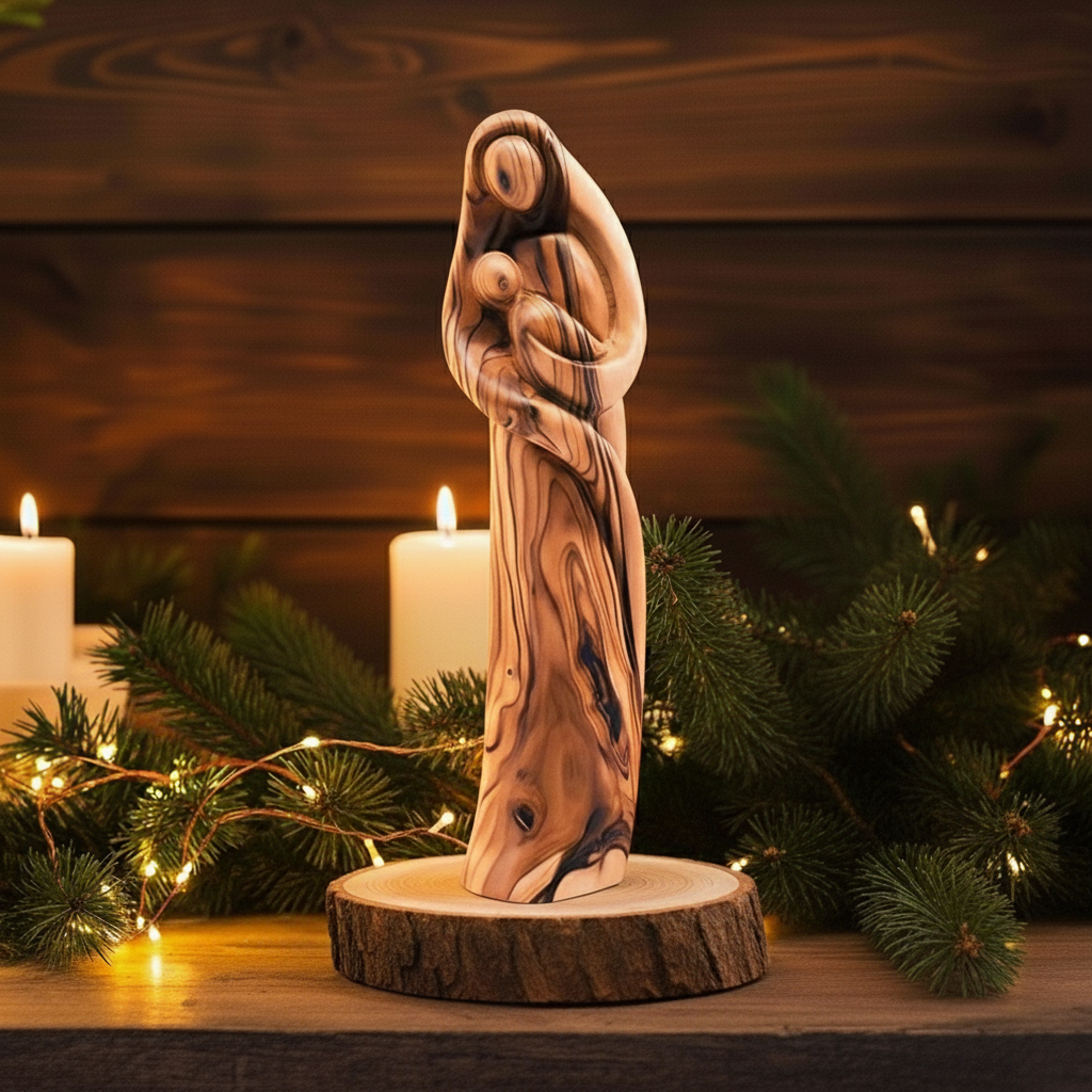 🕊️✨ Hand-Carved Olive Wood Virgin Mary Statues