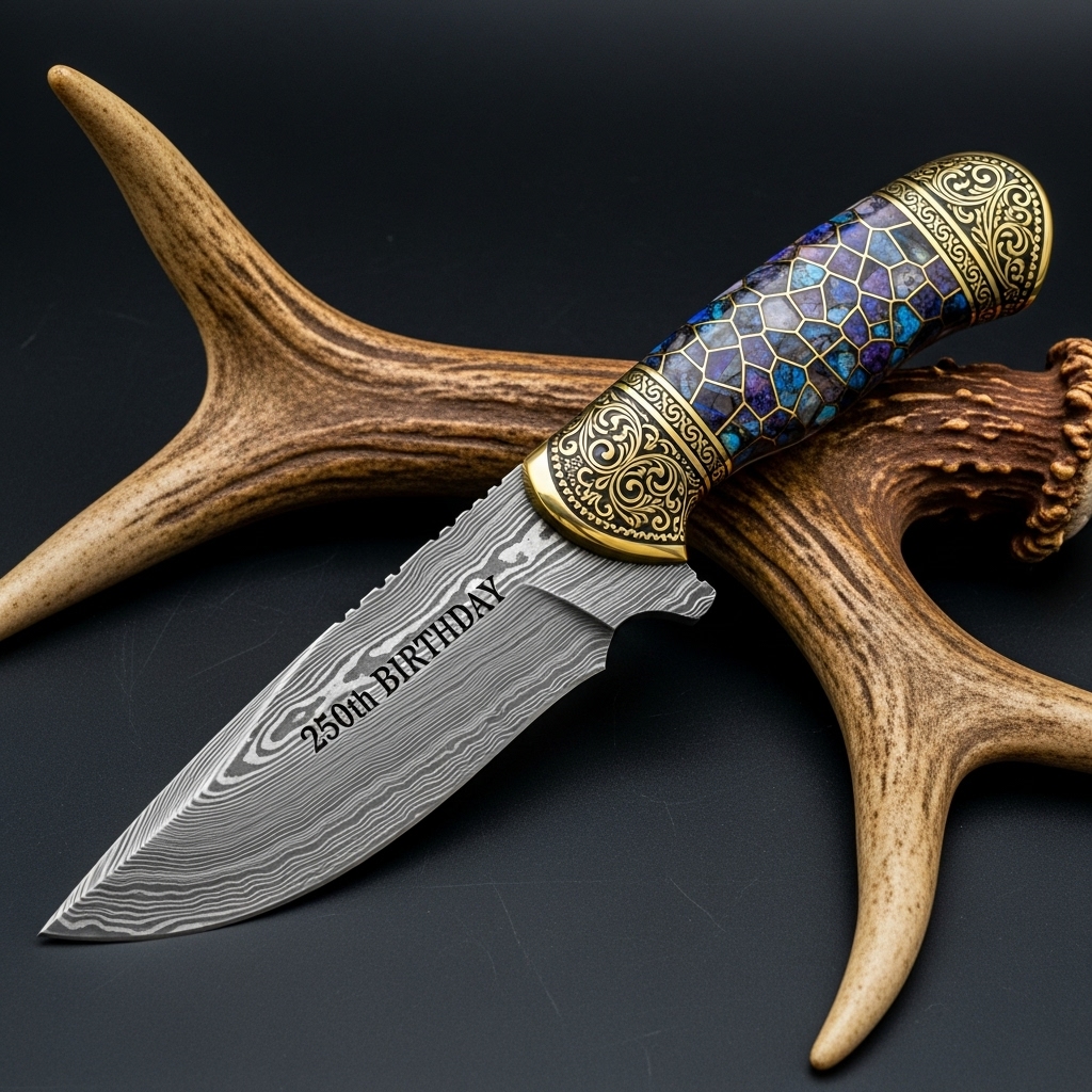 Luxury 250th Birthday Damascus Knife