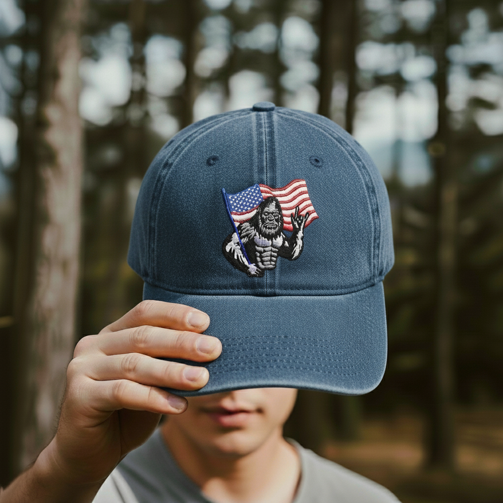 🦅🦶 Bigfoot & American Flag Trucker Hat