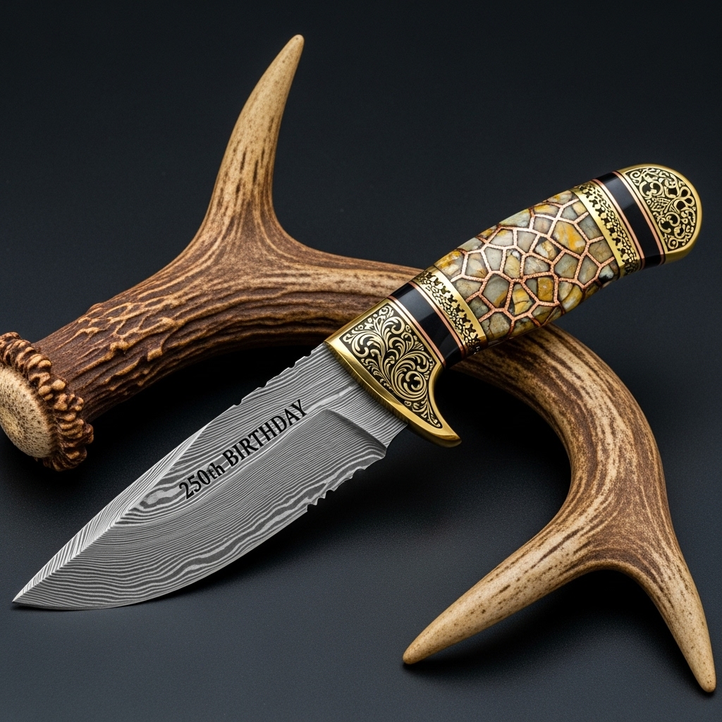 Luxury 250th Birthday Damascus Knife