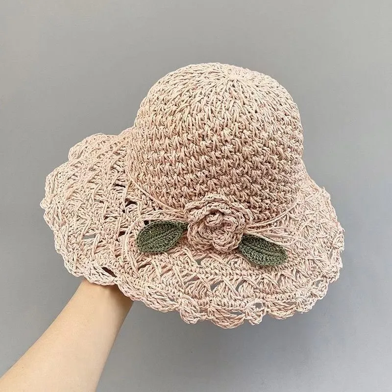💖Elegant Crochet Straw Hat with Ruffle Detail