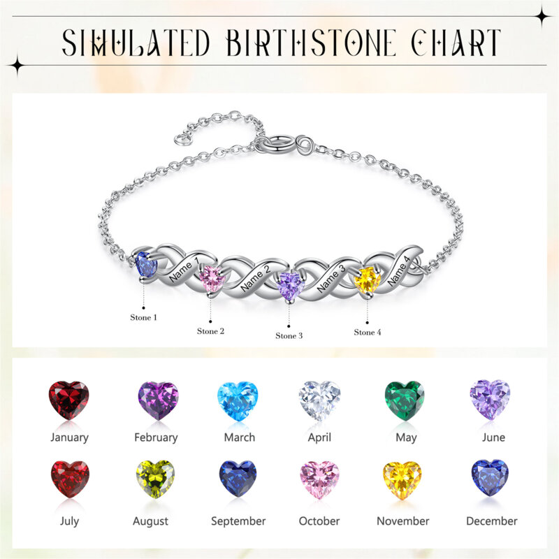 Personalized Birthstone Bracelet for Her, Custom 2-7 Names Bracelet, Infinity Bracelet, Gift for Mom, Sister,Family Jewelry