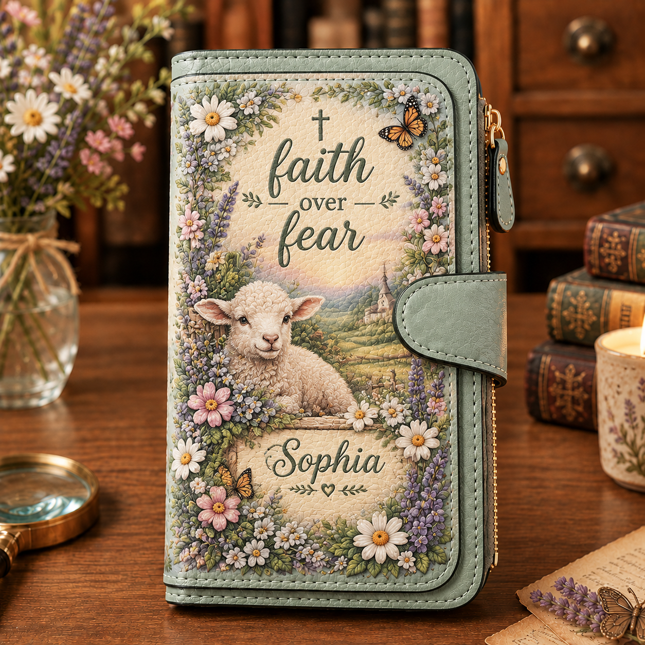 📖 Personalized Floral Scripture & Blessing Wallet ✝️💐