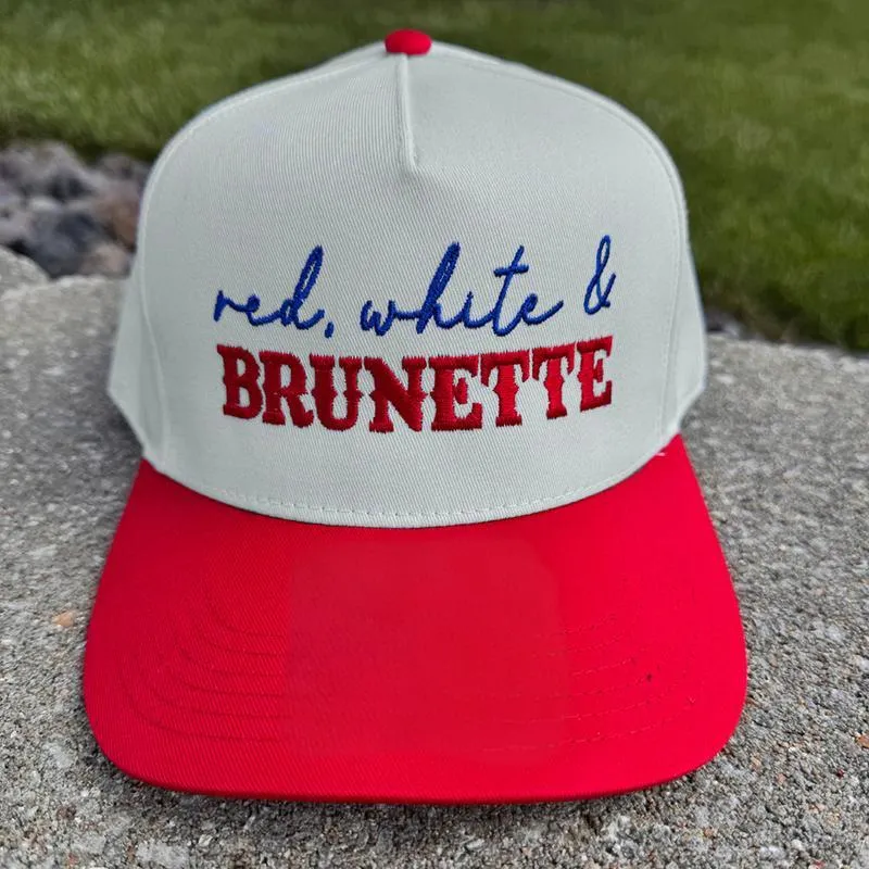 4th of July Embroidered Canvas Trucker Hat - Red White & Brunette