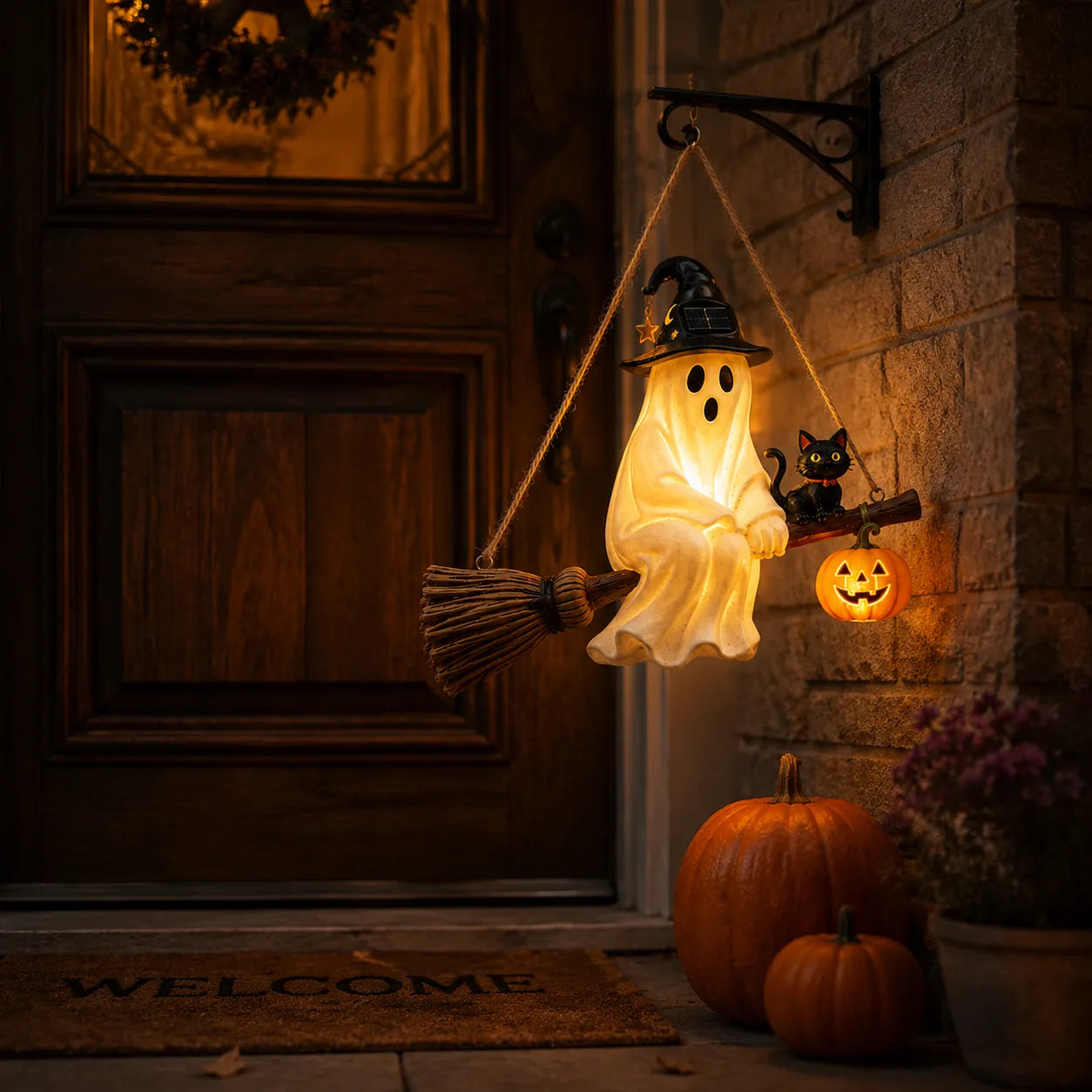 👻Cute Solar Ghost Witch Broom Hanging Light✨