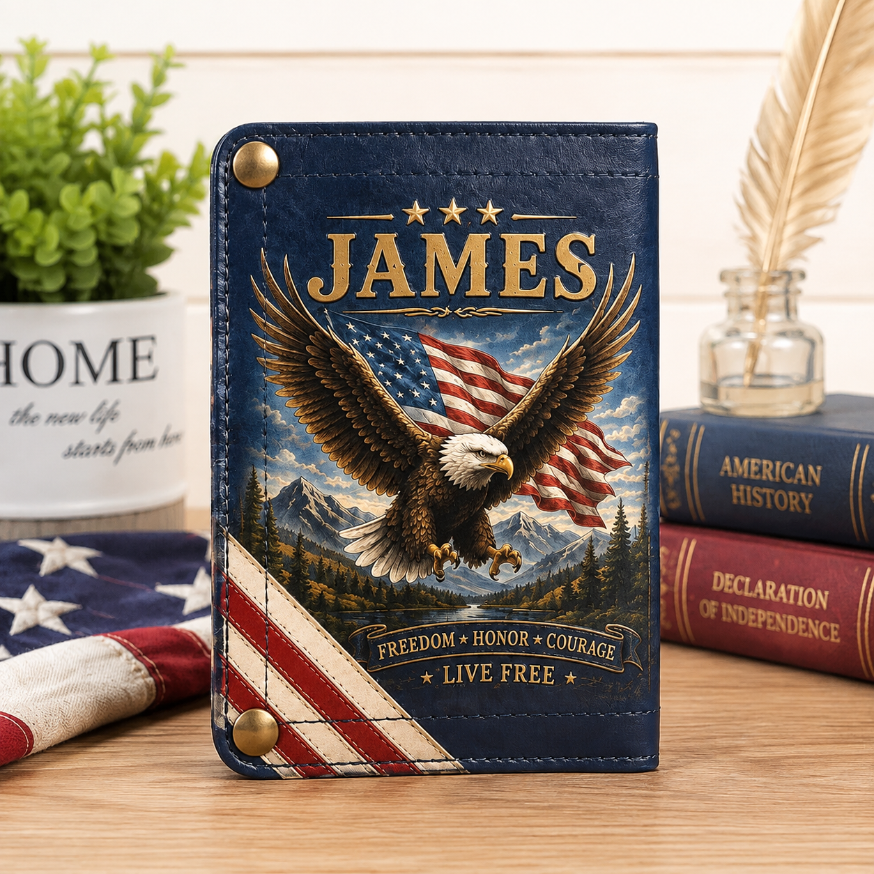 🦅 Personalized American Eagle Patriotic Trifold Wallet