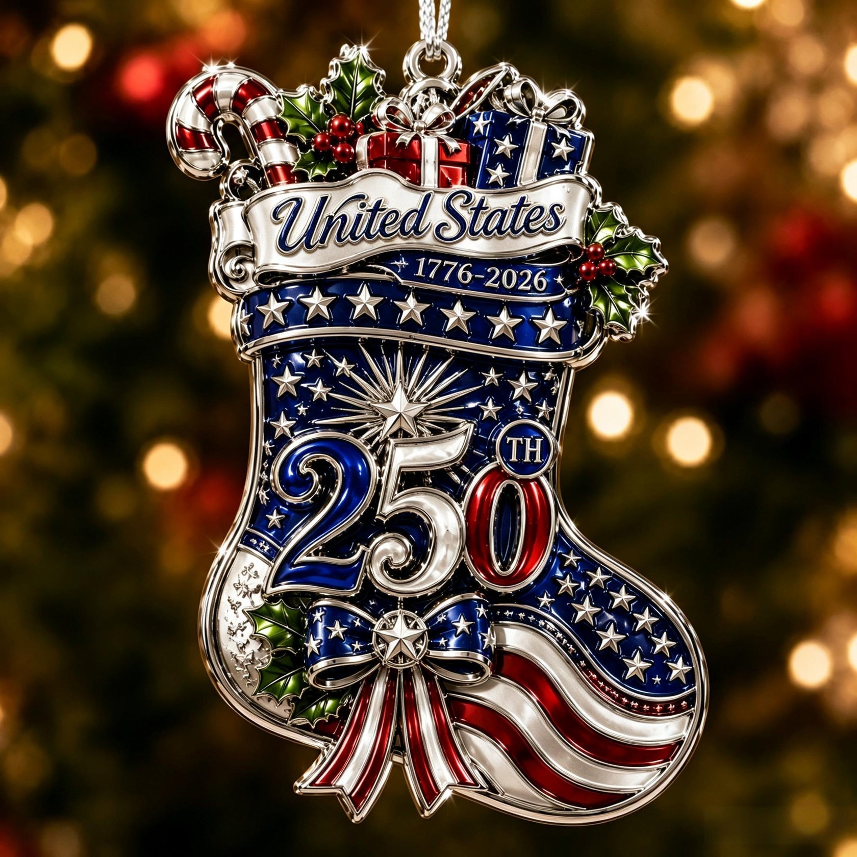 🎇 USA 250th Anniversary Christmas Ornament