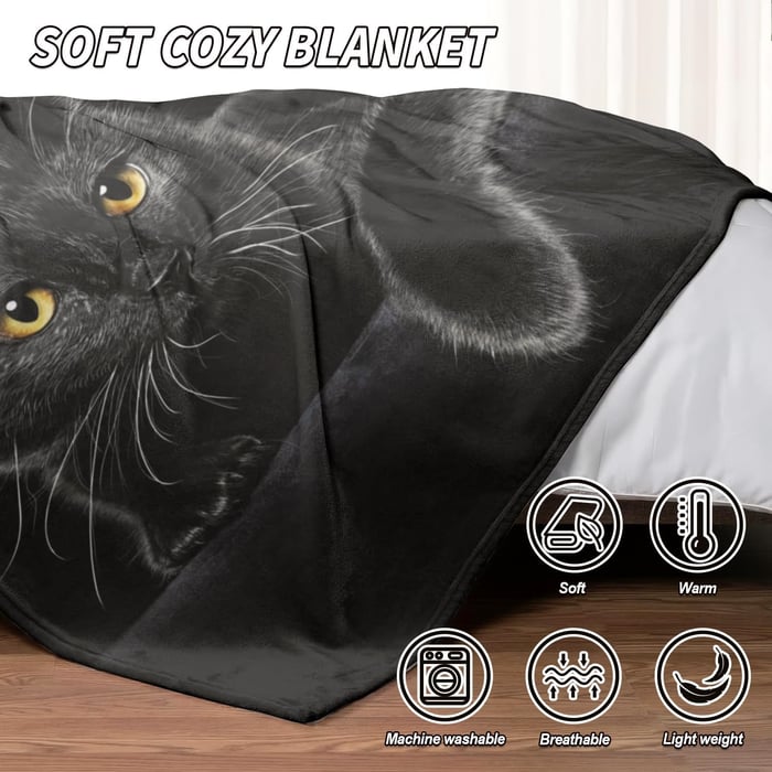Black Cat Print Flannel Blanket