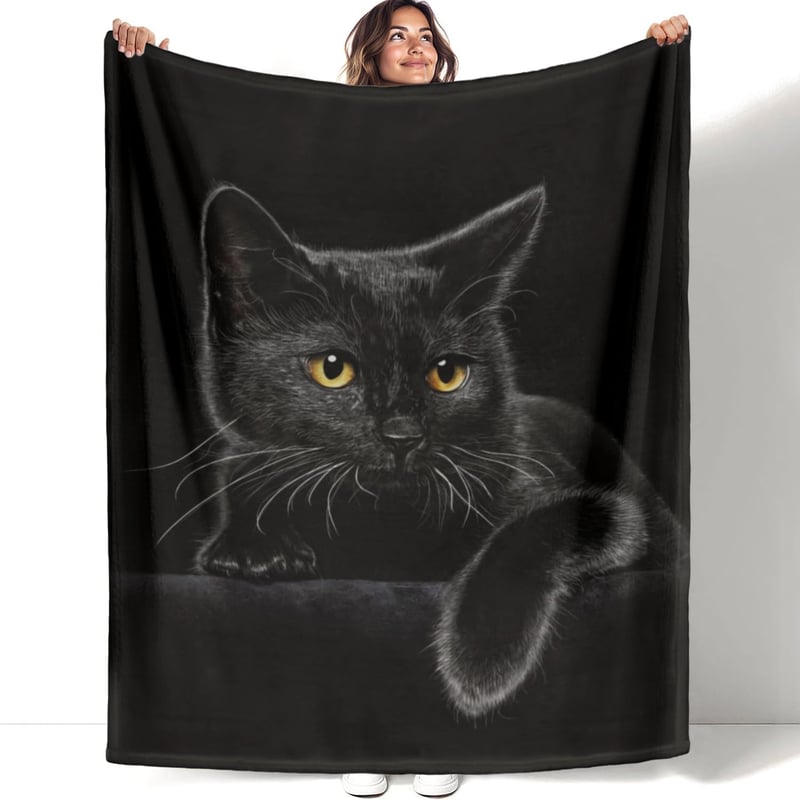 Black Cat Print Flannel Blanket