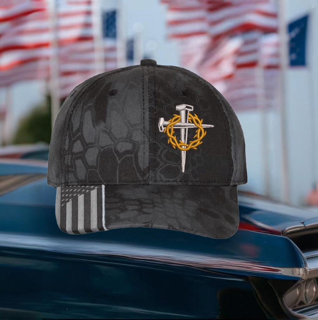 🔥Jesus Cross with 3 Nails & Thorns Embroidered Adjustable Hat