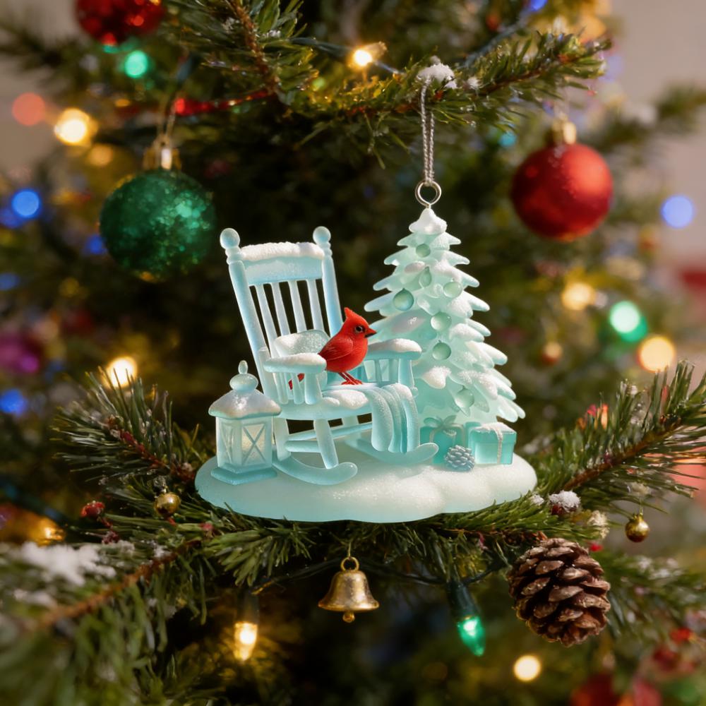 🌊🐦Cardinal Rocking Chair Sea Glass Ornament