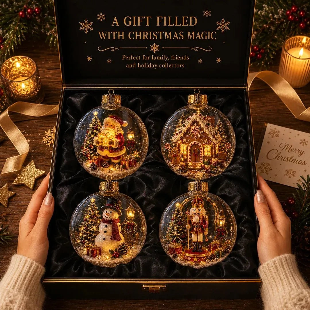 🎄 Lighted 3D Christmas Globe Ornaments – Battery Operated Warm White LED Scene Baubles