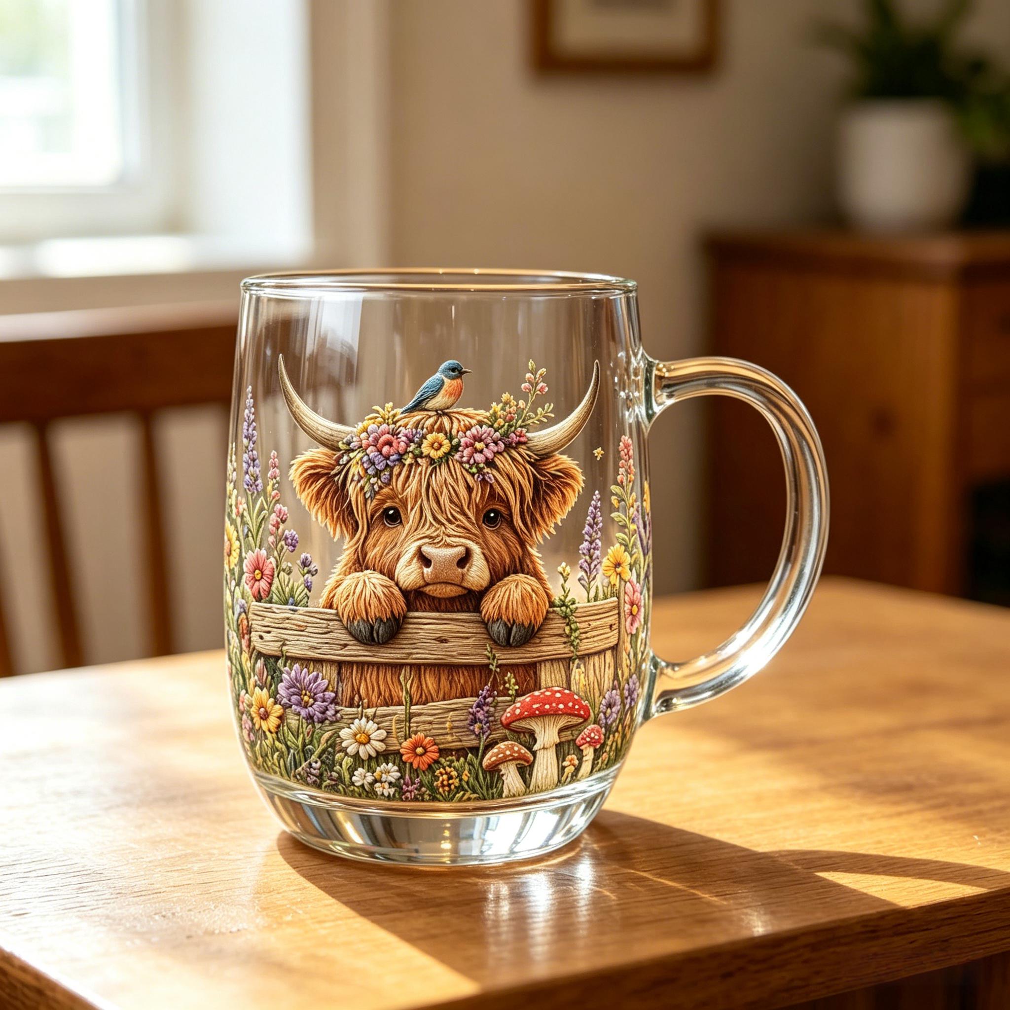 Hand-painted Highland Cow Glass