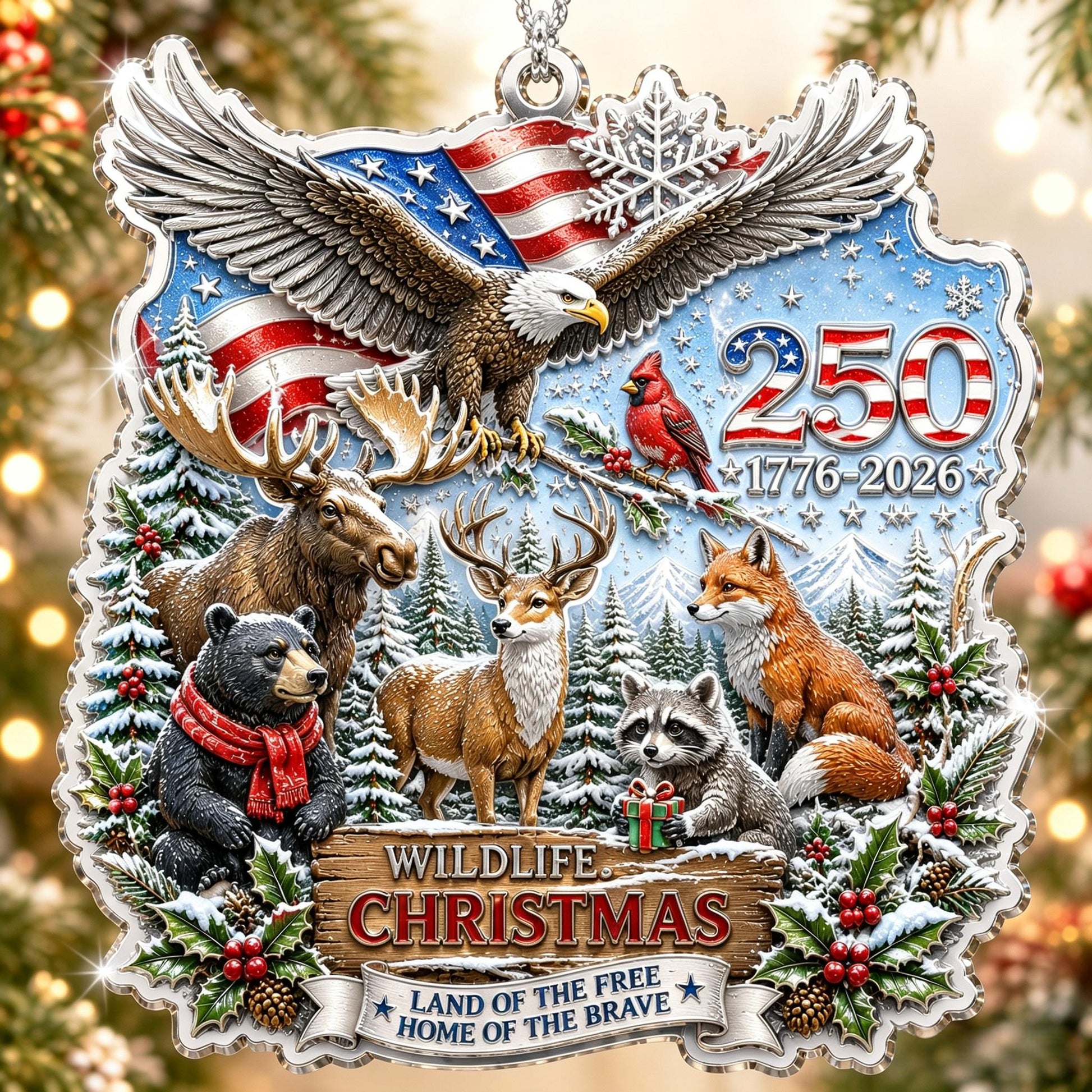 🎇 USA 250th Anniversary Christmas Ornament