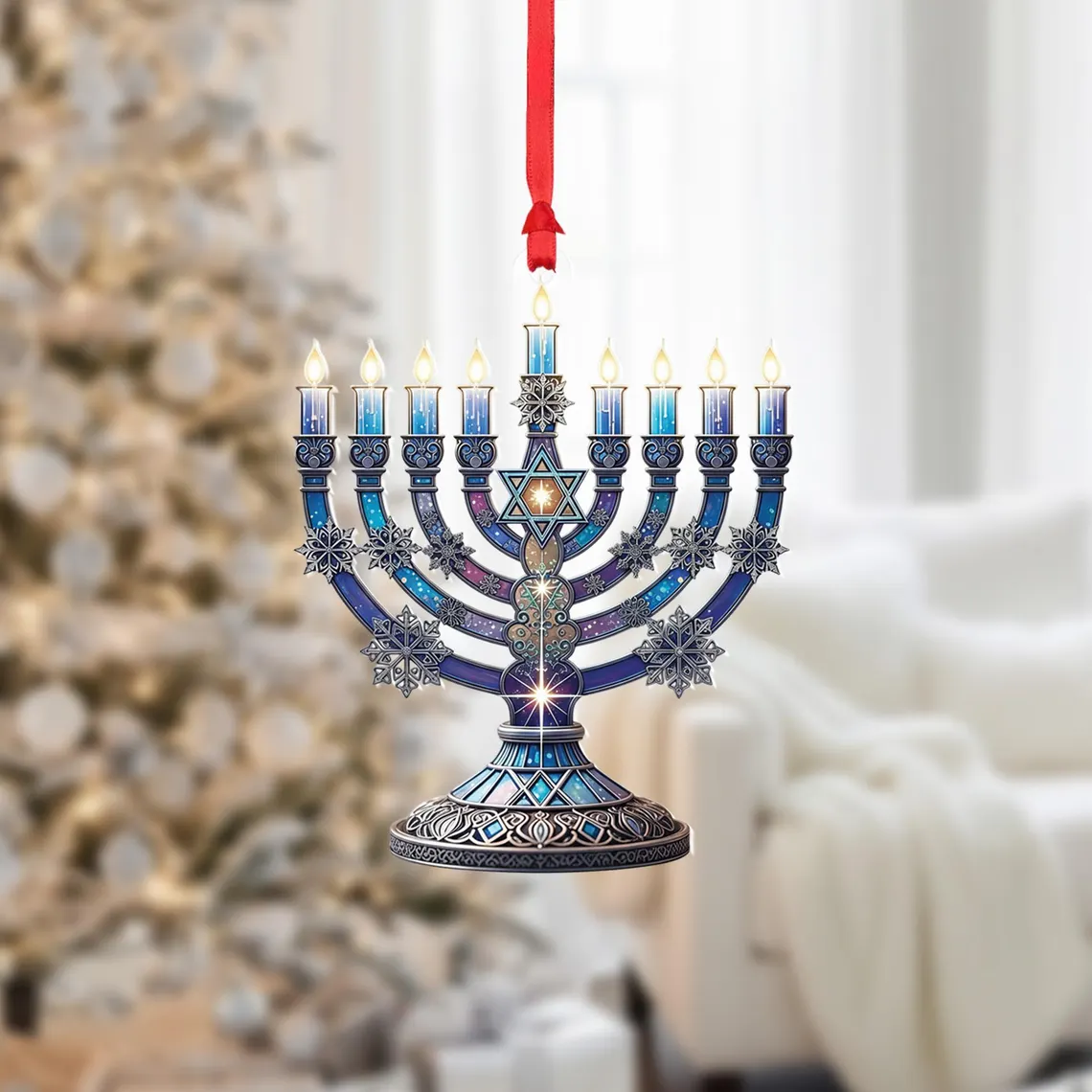🔵🕎 Hanukkah Menorah Ornament