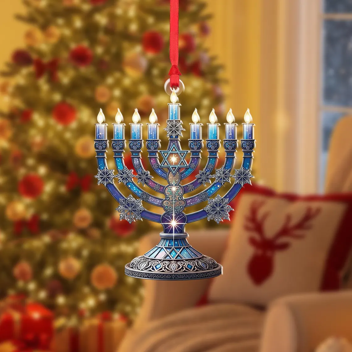 🔵🕎 Hanukkah Menorah Ornament