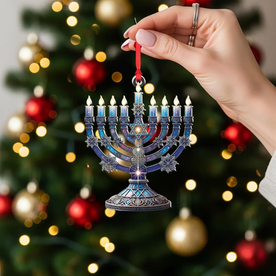 🔵🕎 Hanukkah Menorah Ornament