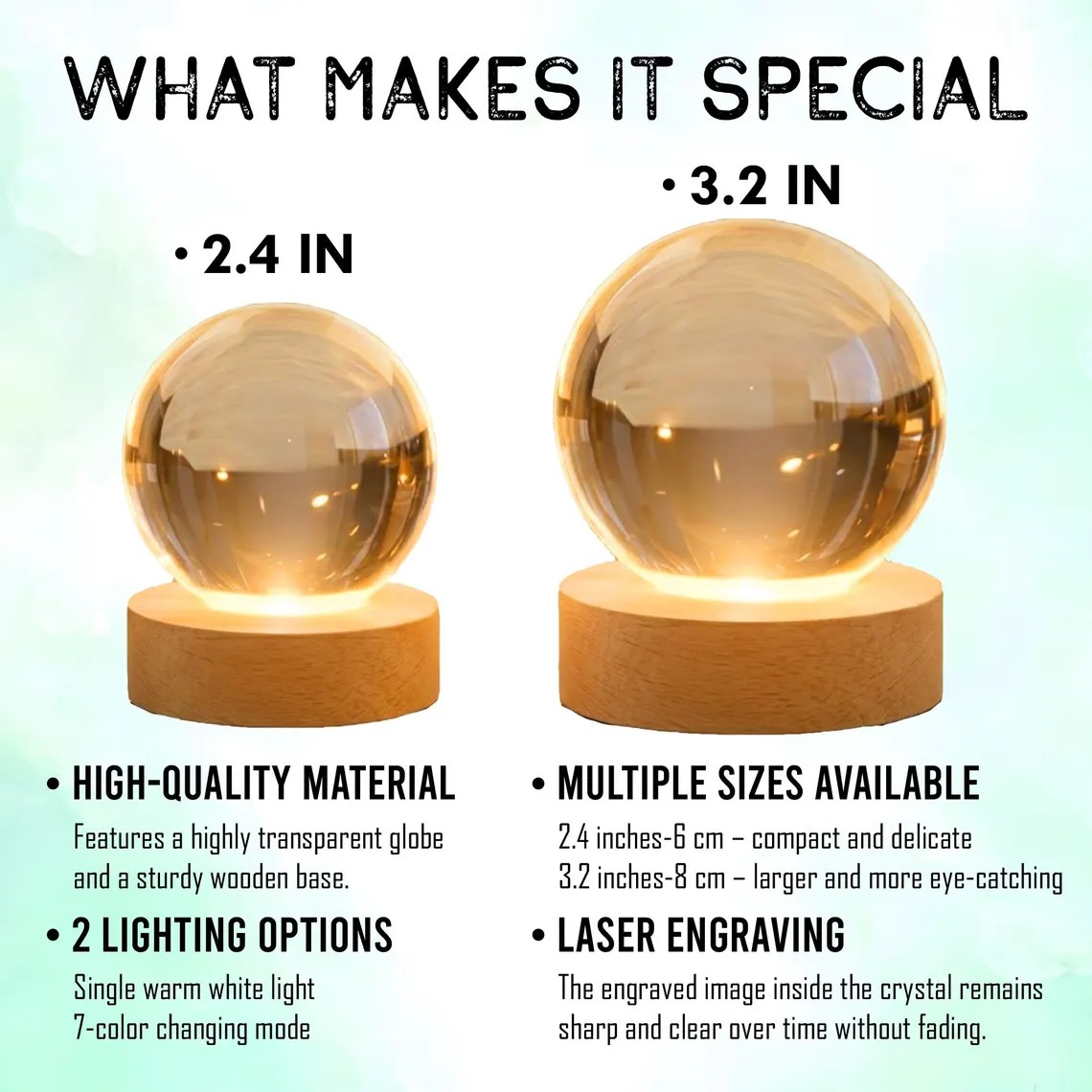 Personalized 3D Crystal Globe Lamp Custom Engraved Photo Text