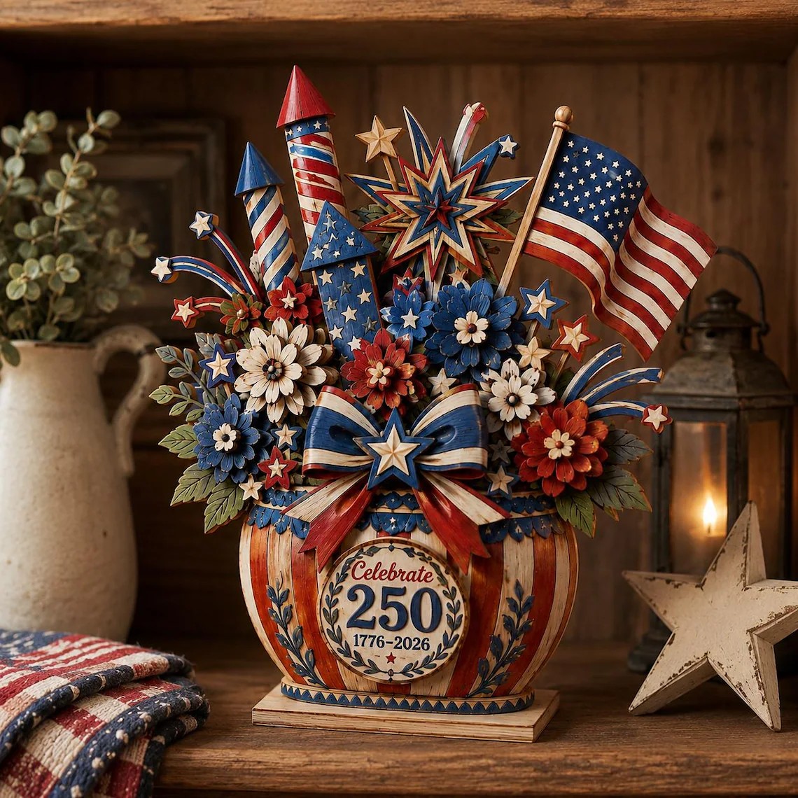 Personalized America 250 Wooden Centerpiece