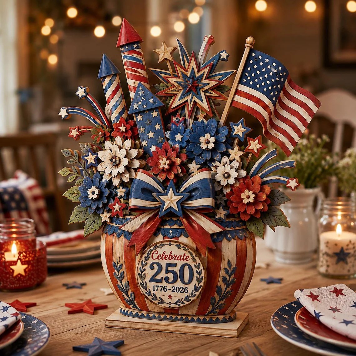 Personalized America 250 Wooden Centerpiece