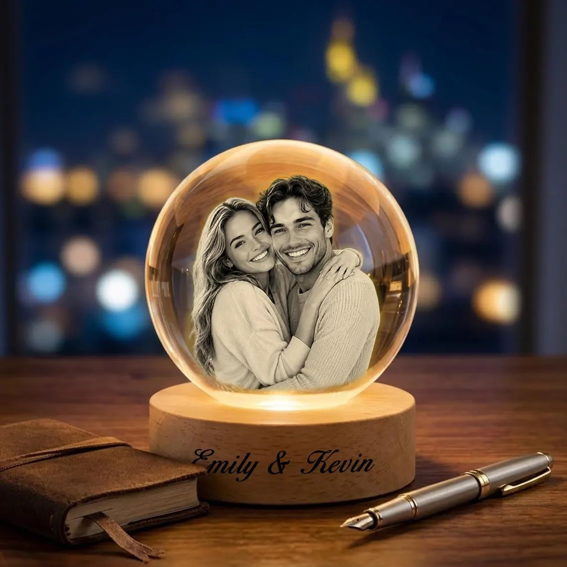 Personalized 3D Crystal Globe Lamp Custom Engraved Photo Text