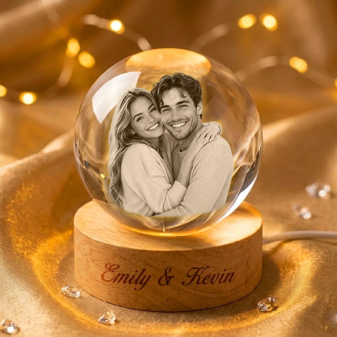 Personalized 3D Crystal Globe Lamp Custom Engraved Photo Text