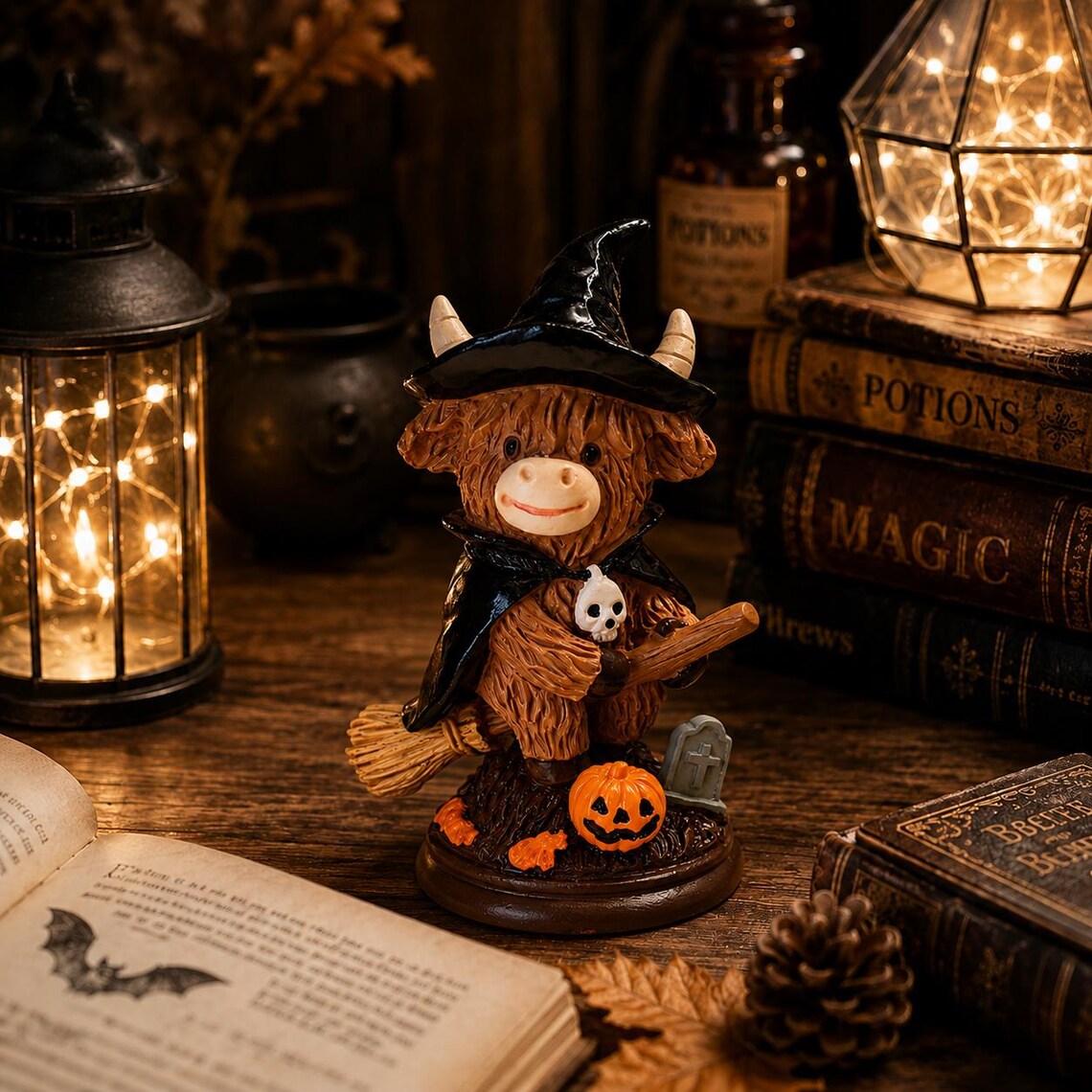 🎃🦉Halloween Witch Highland Cow Figurines✨