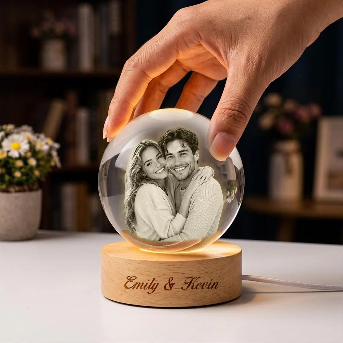 Personalized 3D Crystal Globe Lamp Custom Engraved Photo Text