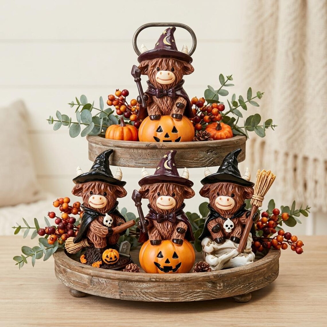 🎃🦉Halloween Witch Highland Cow Figurines✨