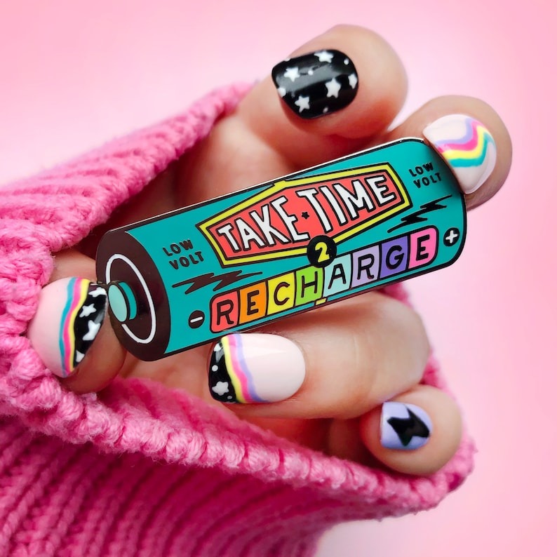 🔥Hot New Release🔥Take Time To Recharge Battery Enamel Pin🥳