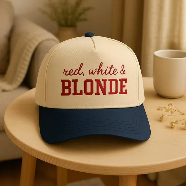 4th of July Embroidered Canvas Trucker Hat - Red White & Brunette