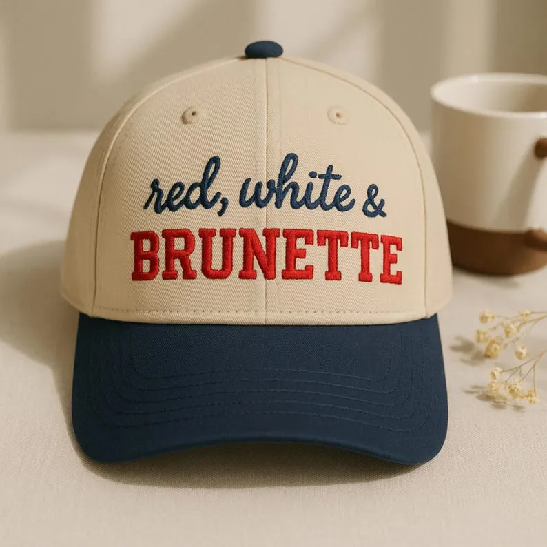 4th of July Embroidered Canvas Trucker Hat - Red White & Brunette