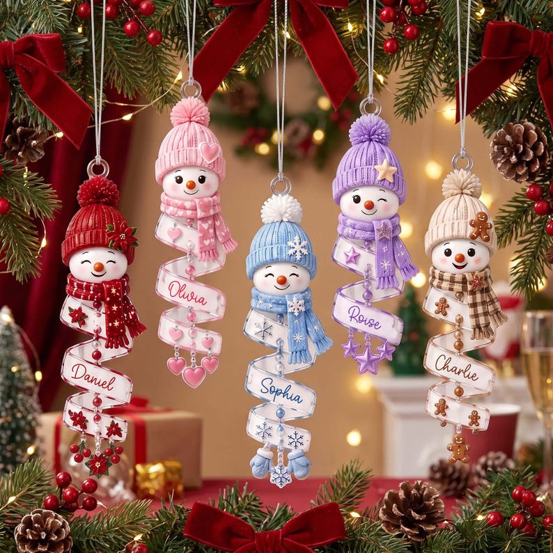 🎄 Personalized Spiral Snowman Christmas Ornament ❄️
