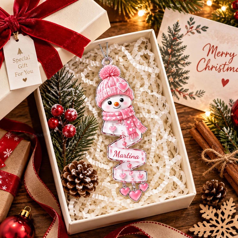 🎄 Personalized Spiral Snowman Christmas Ornament ❄️