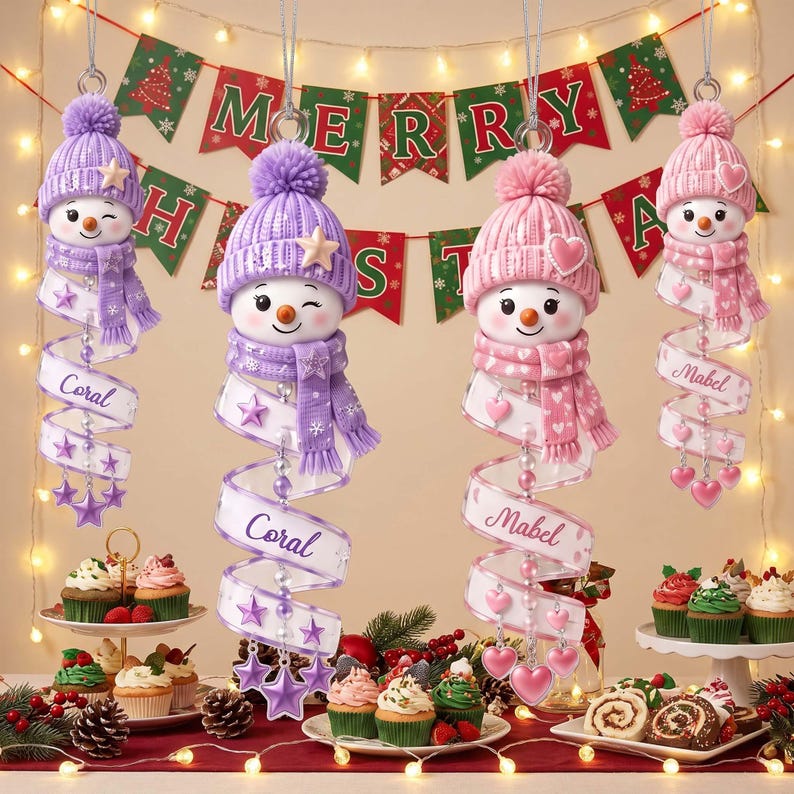 🎄 Personalized Spiral Snowman Christmas Ornament ❄️