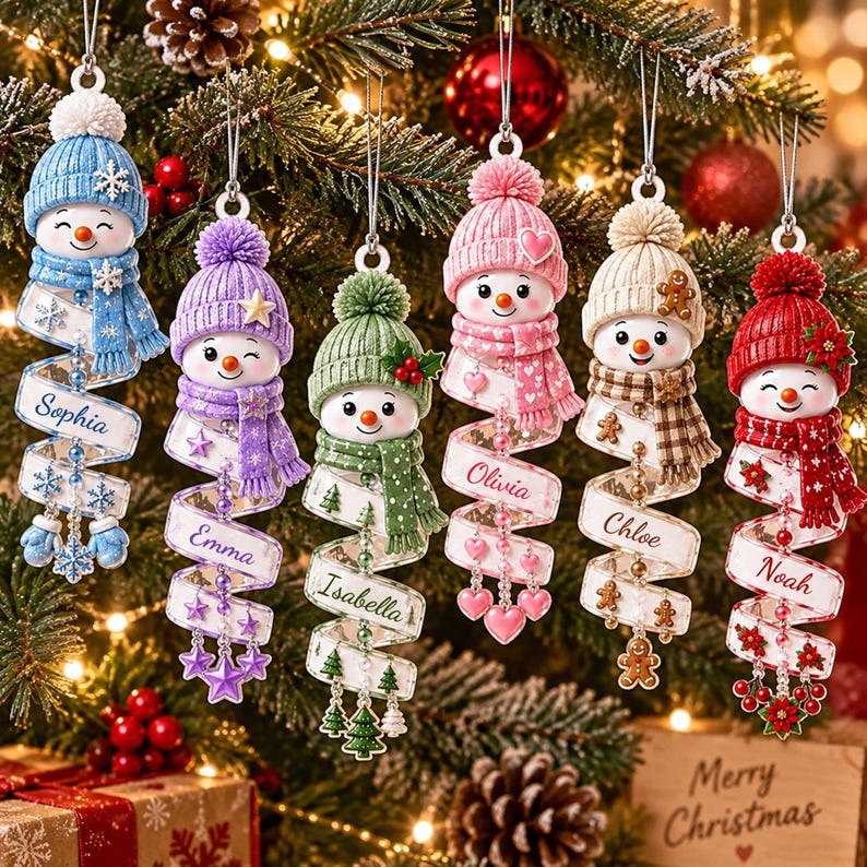 🎄 Personalized Spiral Snowman Christmas Ornament ❄️