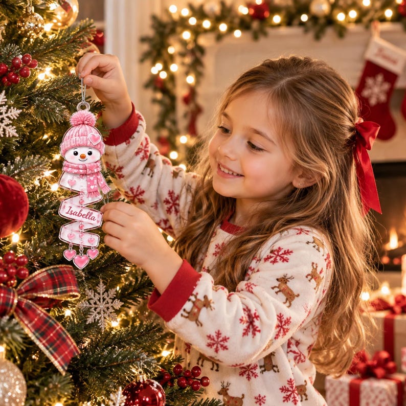 🎄 Personalized Spiral Snowman Christmas Ornament ❄️
