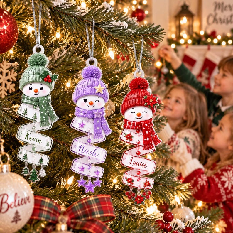🎄 Personalized Spiral Snowman Christmas Ornament ❄️