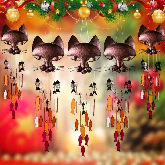🔥School Season Hot Sale🎏Handcrafted Metal Cat&Fish Wind Chimes🎐