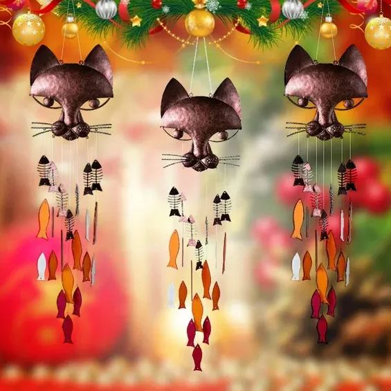 🔥School Season Hot Sale🎏Handcrafted Metal Cat&Fish Wind Chimes🎐