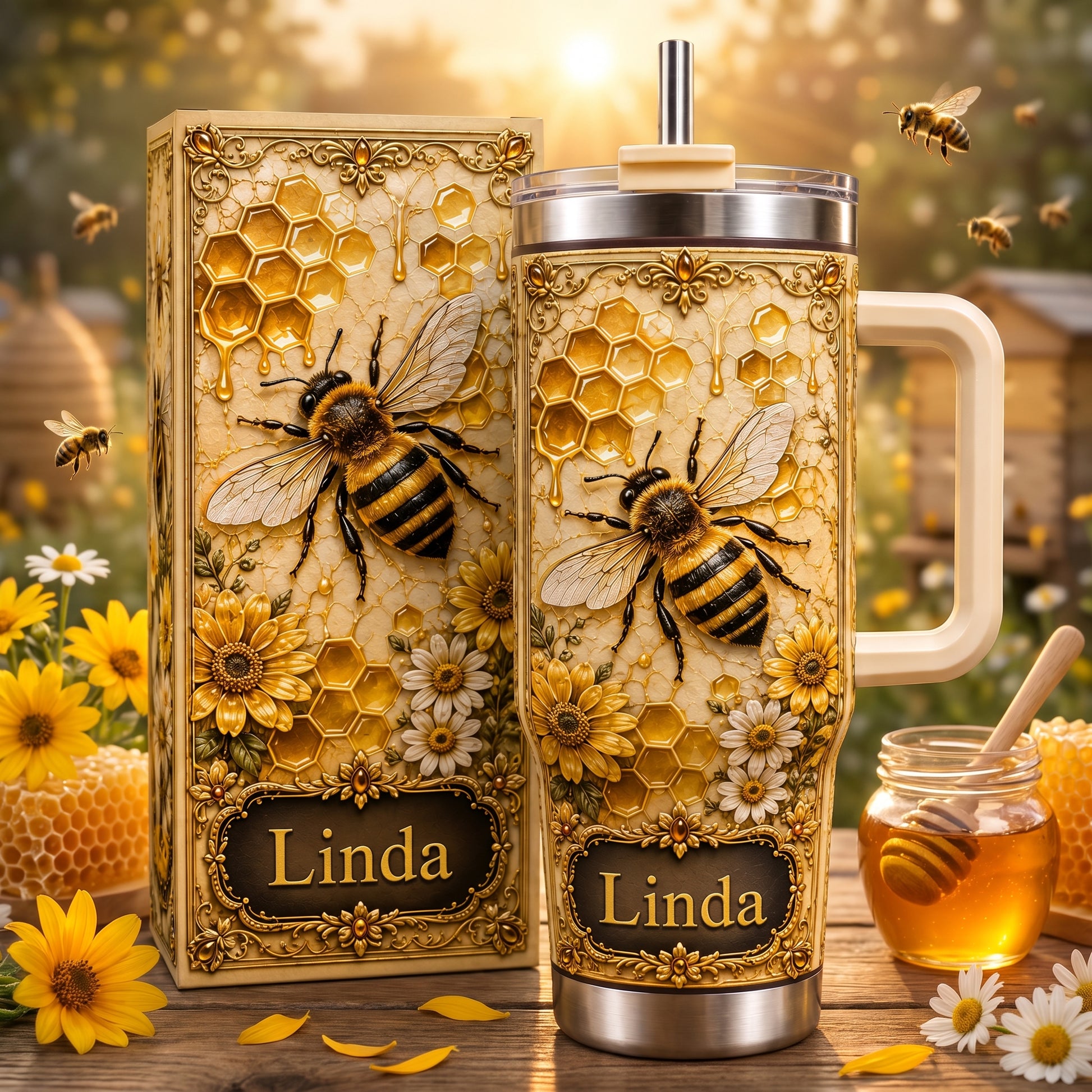 Personalized Bee Honeycomb Tumbler 🐝🌻
