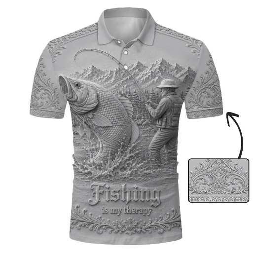 Love Fishing, Fishing Is My Therapy - Personalized Fishing Polo Shirt
