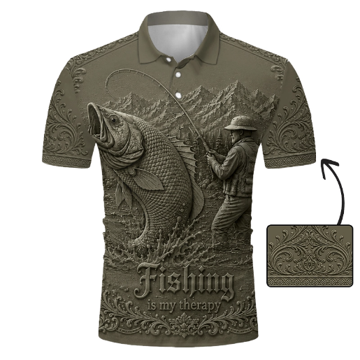Love Fishing, Fishing Is My Therapy - Personalized Fishing Polo Shirt