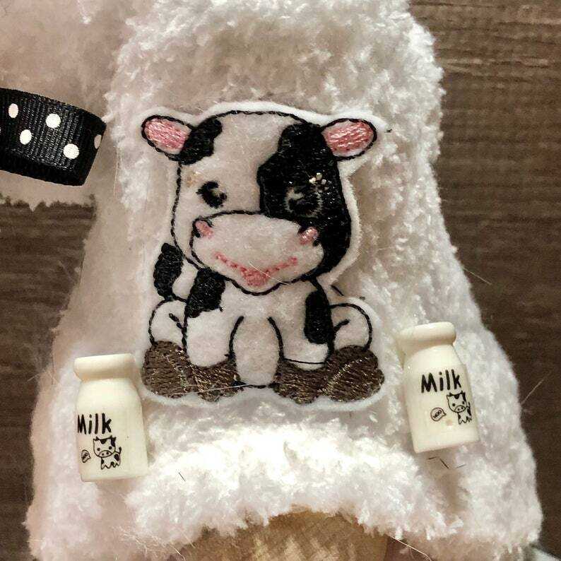 Black White Cow Gnome with Cowbell--Tiered Tray Gnome