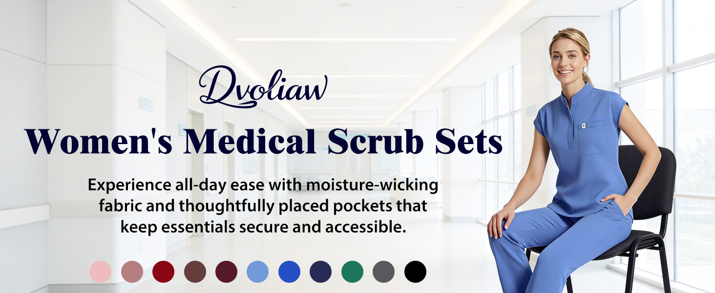 Scrubs for Women Set, Sleeveless Stand Collar Top &amp;amp; Straight Leg Cut Pant