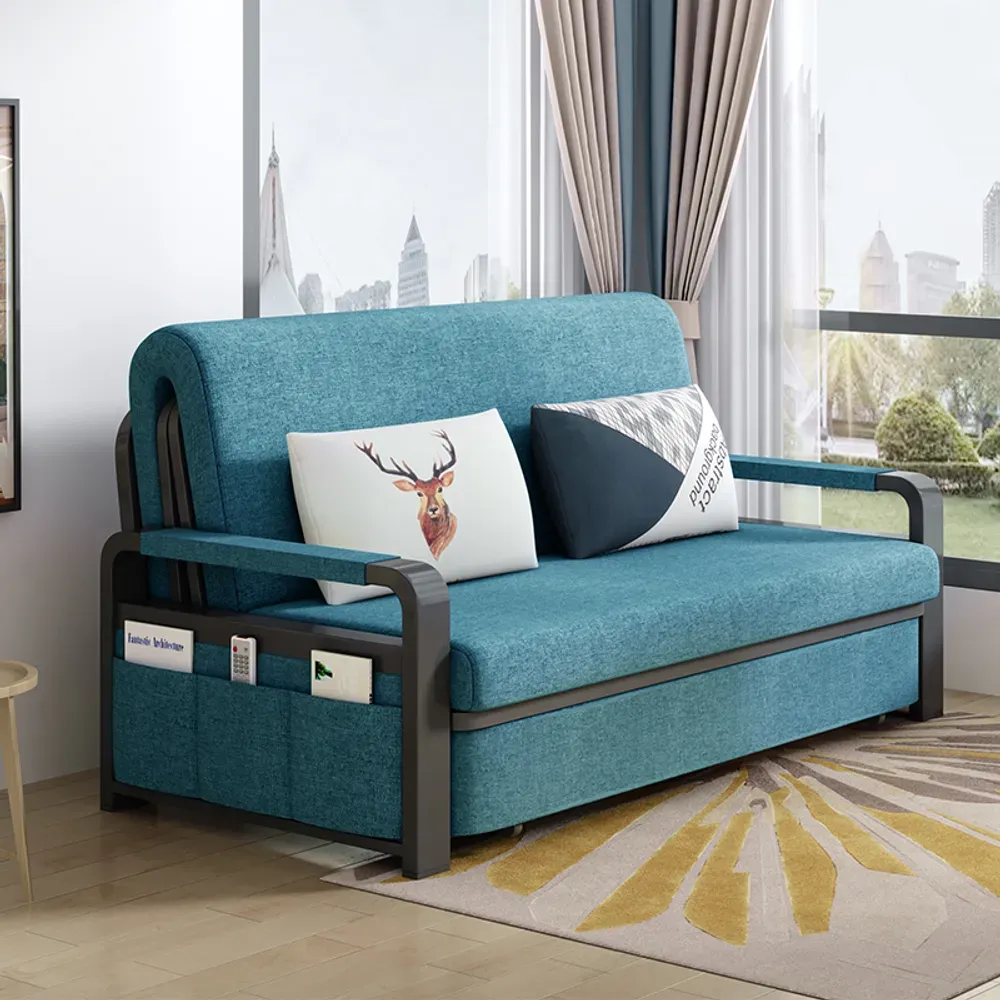 Sofá cama convertible de lino moderno con almacenamiento, 61 pulgadas